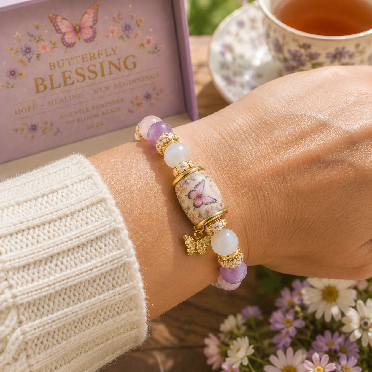 Butterfly bracelet worn on wrist