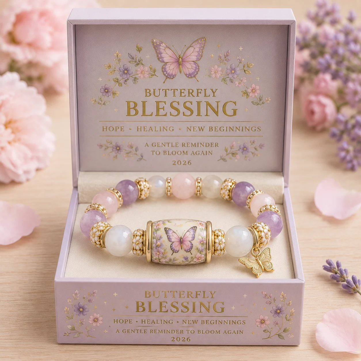 Butterfly healing bracelet with pastel beads