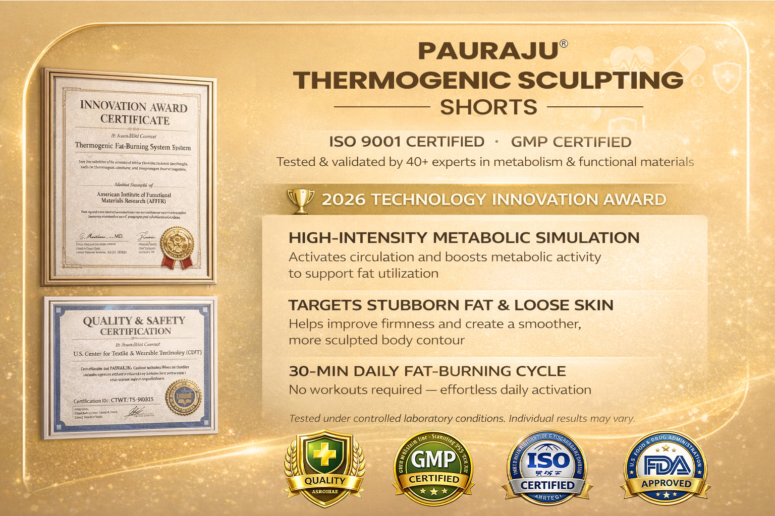 PAURAJU Thermogenic Sculpting Shorts certification and technology overview