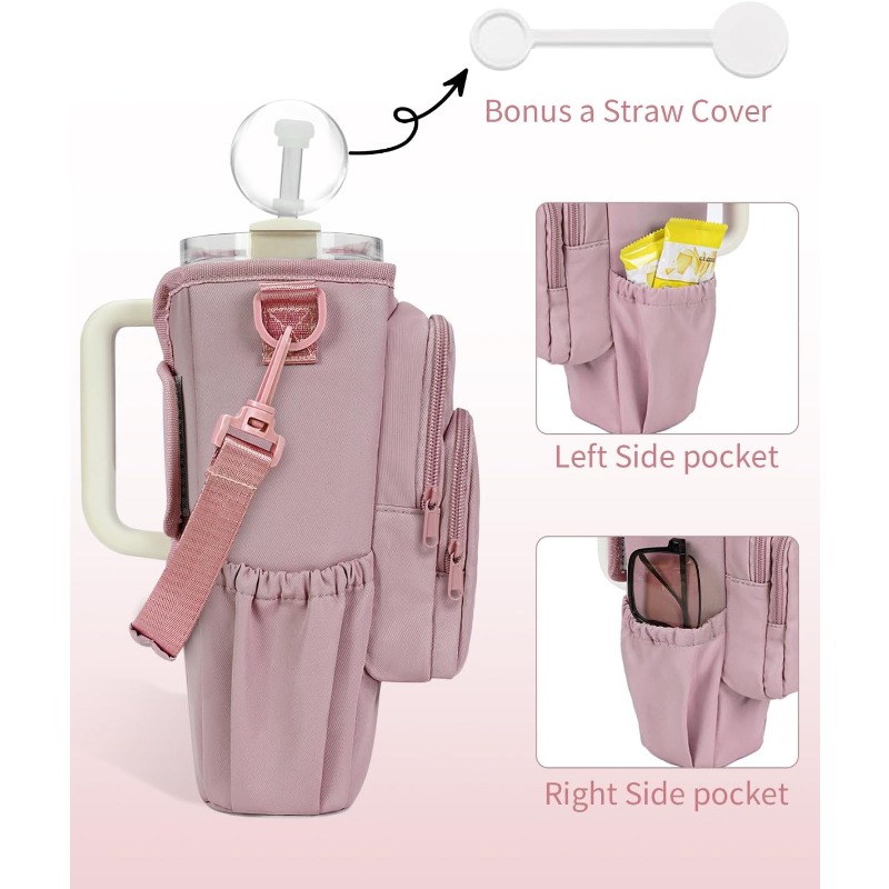 Tumbler carrier bag with phone pocket key hook and side storage