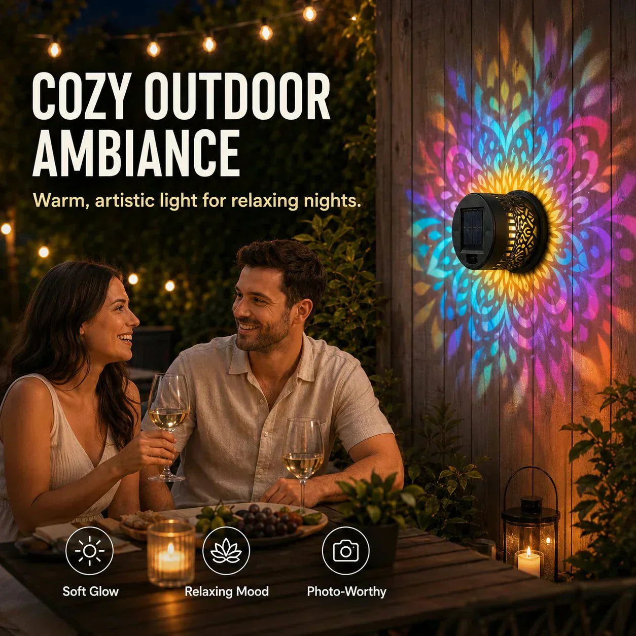 Solar powered mandala light energy saving outdoor lamp