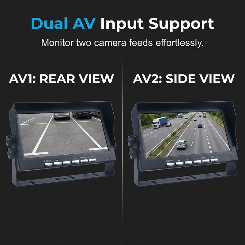 DUAL AV INPUT SUPPORT - Maximize your situational awareness with two-way AV input. Connect a second camera to monitor mu