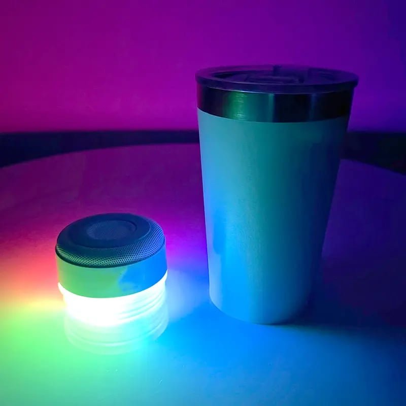 Detachable tumbler and illuminated speaker base