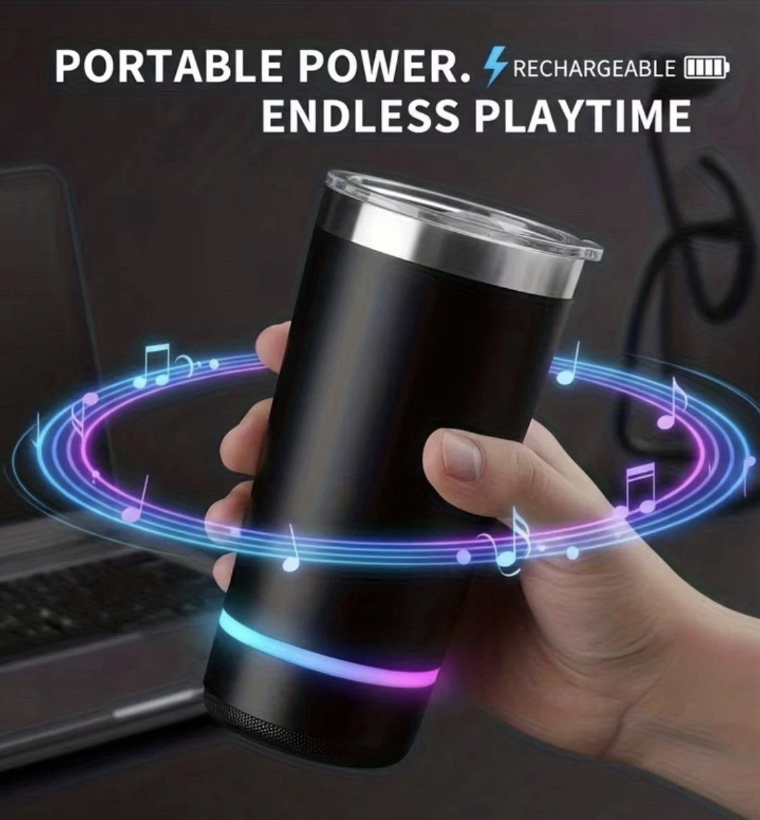 Rechargeable portable Bluetooth tumbler